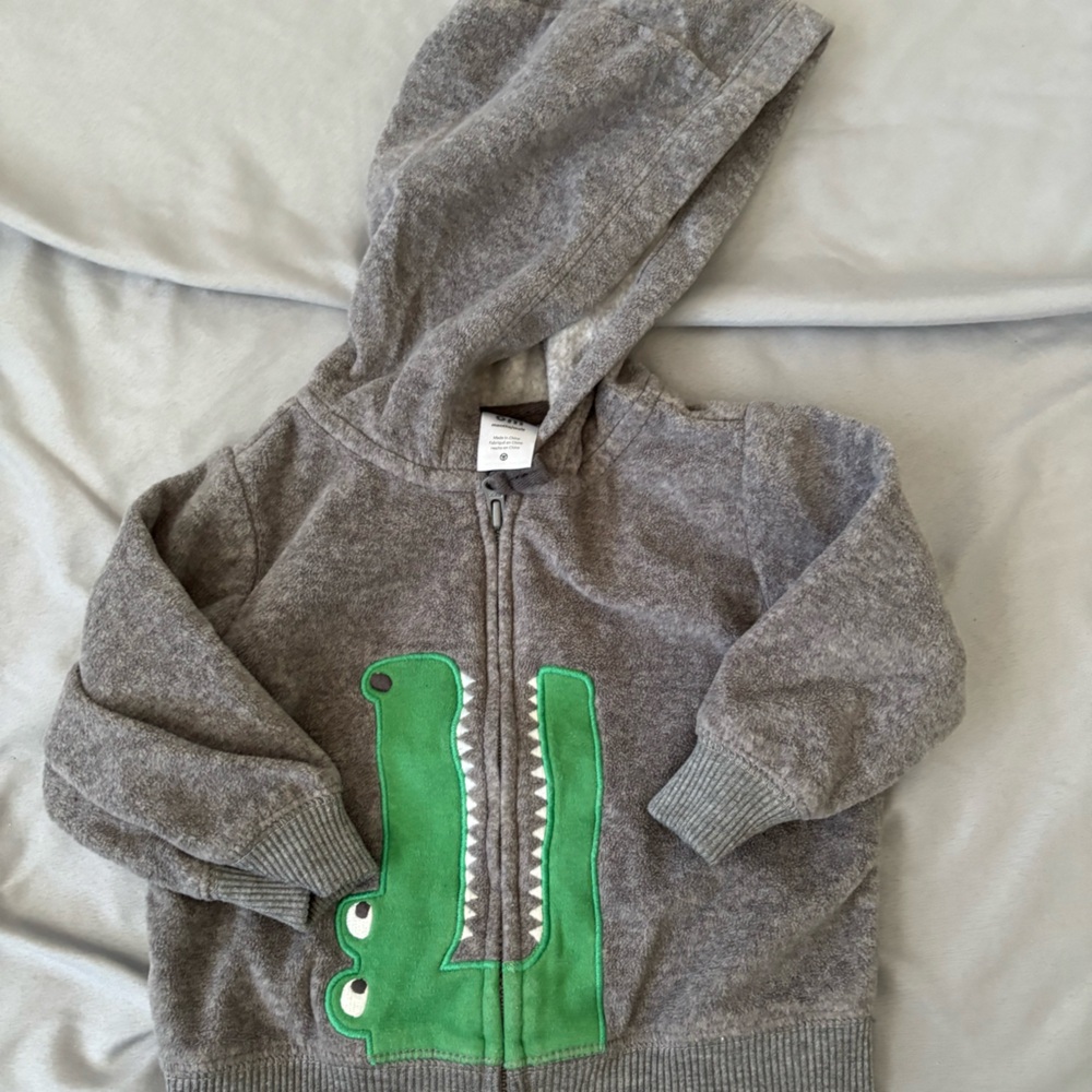 Carter's Gray Hoodie with Green Alligator Applique
